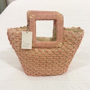 A New Day Paper Straw Handheld Mini Tote Handbag Pink/Natural Target